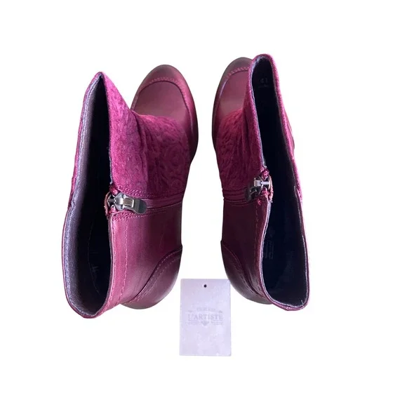 L'Artiste by Spring Step Burgundy Floral Embroidered Leather Boot 41-US 9.5-10 - Picture 5 of 10